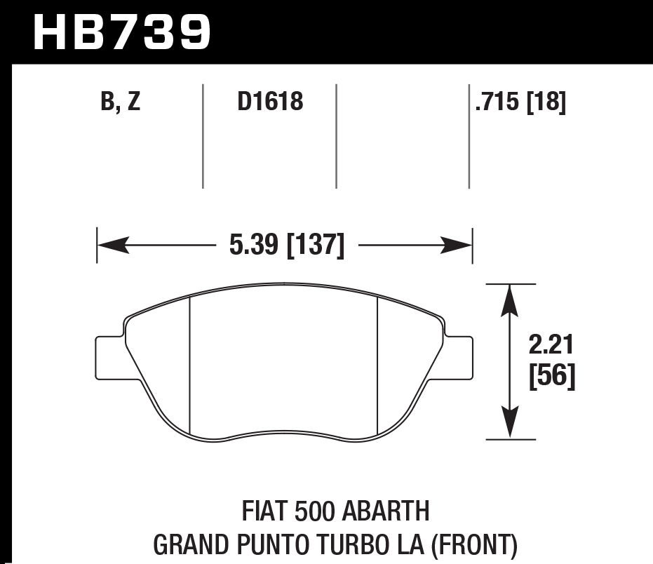 HAWK HPS 5.0 Brake Pads 137mm x 56mm HWK-HB739B.715 - Front