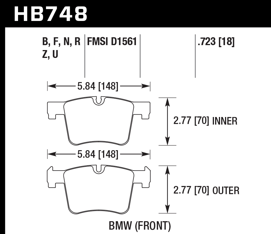 HAWK HP Plus Brake Pads 148mm x 70mm HWK-HB748N.723 - Front