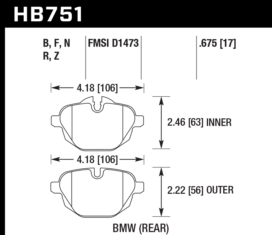 HAWK HP Plus Brake Pads 106mm x 63mm HWK-HB751N.675 - Rear