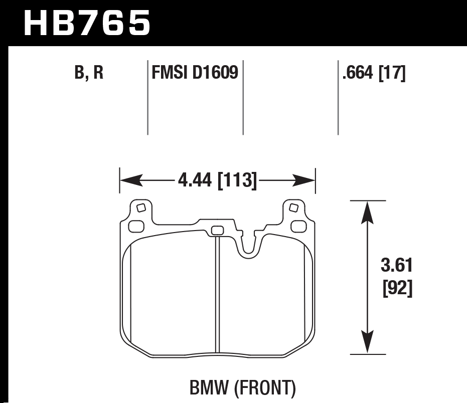 HAWK DTC 30 Brake Pads 113mm x 92mm HWK-HB765W.664 - Front