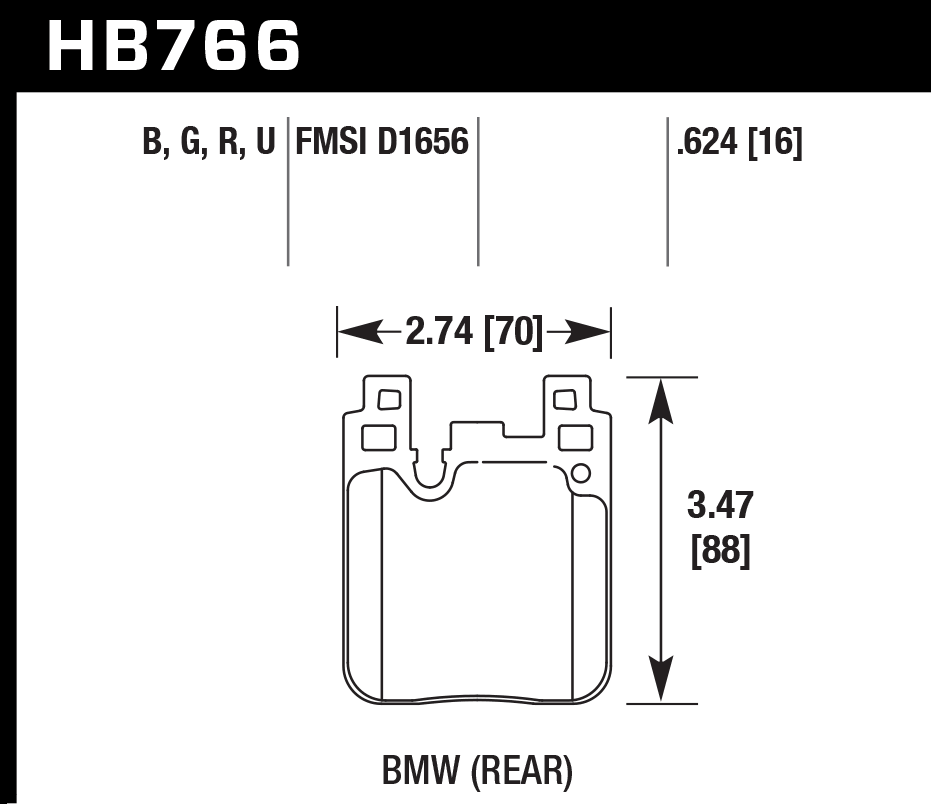 HAWK PC Brake Pads 70mm x 88mm HWK-HB766Z.624 - Rear