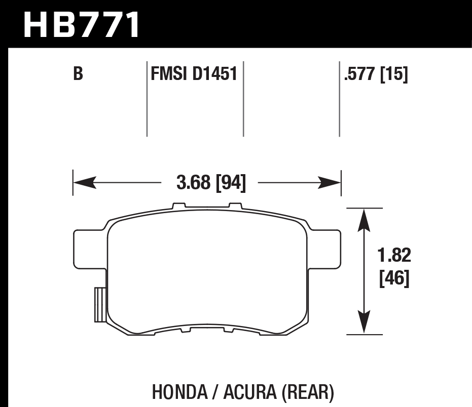 HAWK HPS 5.0 Brake Pads 94mm x 46mm HWK-HB771B.597 - Rear