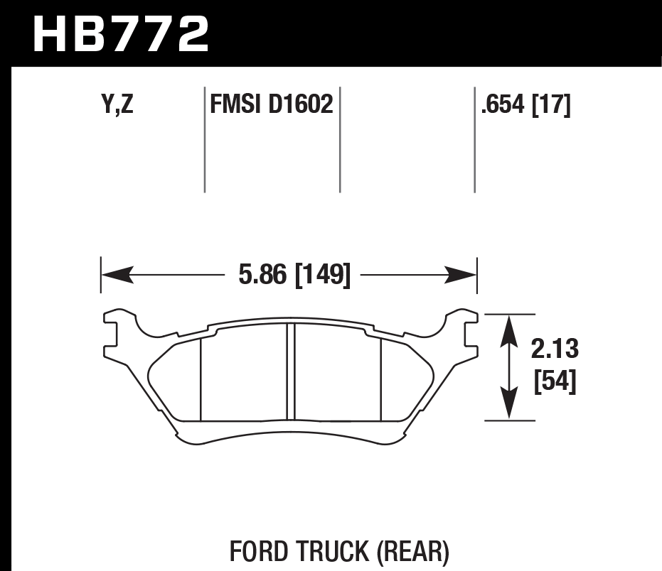 HAWK LTS Brake Pads 149mm x 54mm HWK-HB772Y.654 - Rear