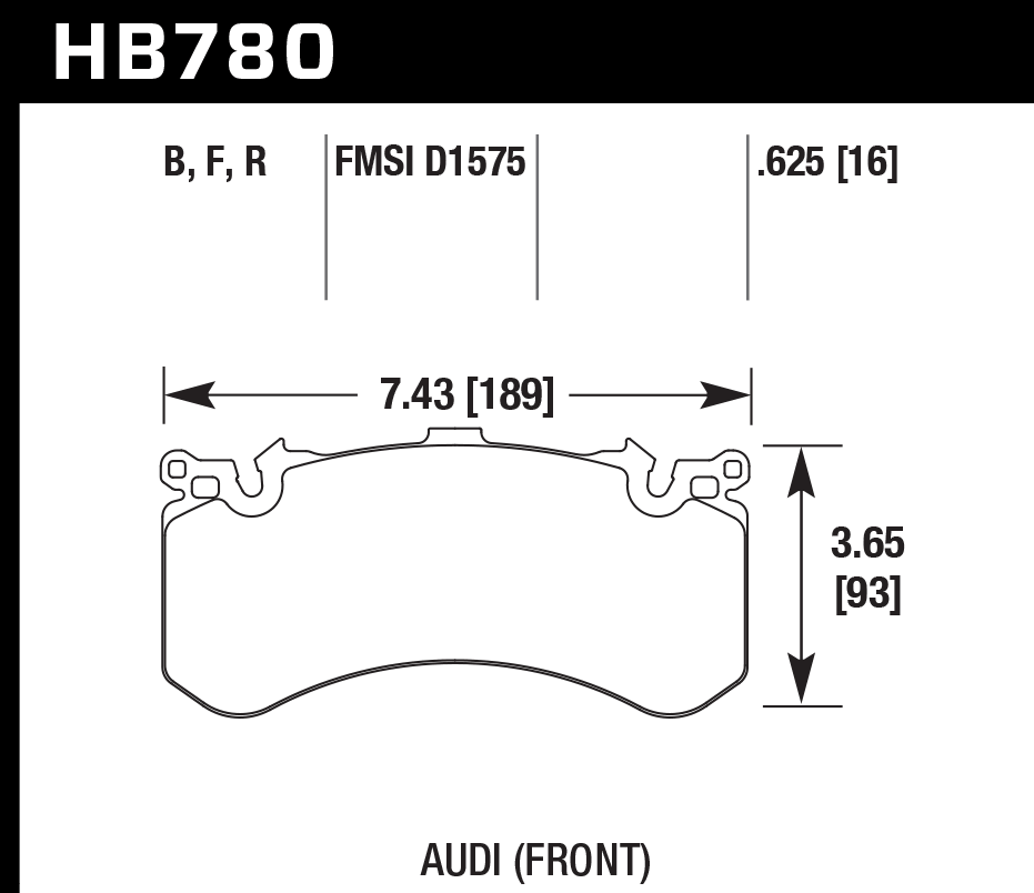 HAWK HP Plus Brake Pads 189mm x 93mm HWK-HB780N.625 - Front