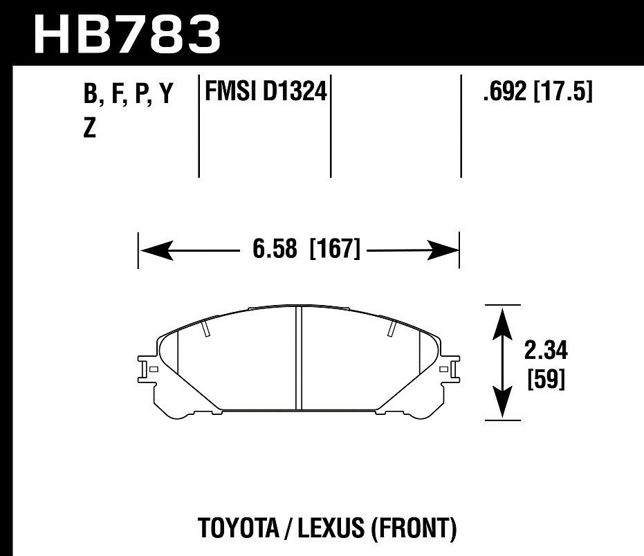 HAWK PC Brake Pads 167mm x 59mm HWK-HB783Z.692 - Front