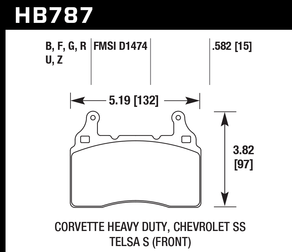 HAWK DTC 60 Brake Pads 132mm x 97mm HWK-HB787G.582 - Front