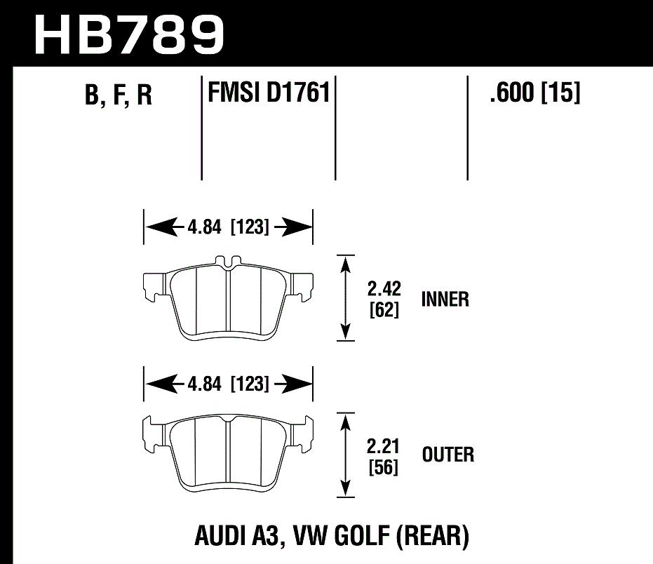 HAWK HPS 5.0 Brake Pads 123mm x 62mm HWK-HB789B.600 - Rear