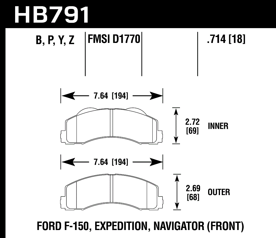 HAWK HPS 5.0 Brake Pads 194mm x 69mm HWK-HB791B.714 - Front