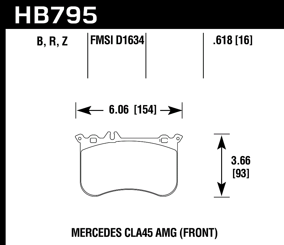 HAWK HPS 5.0 Brake Pads 154mm x 93mm HWK-HB795B.618 - Front