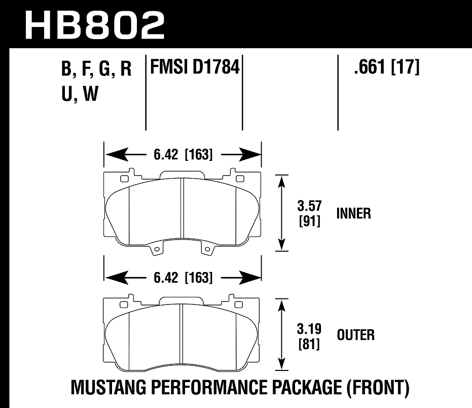 HAWK HP Plus Brake Pads 163mm x 91mm HWK-HB802N.661 - Front