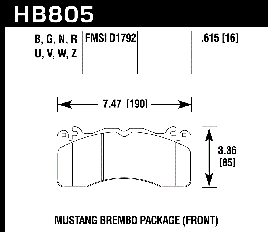 HAWK DTC 70 Brake Pads 190mm x 85mm HWK-HB805U.615 - Front