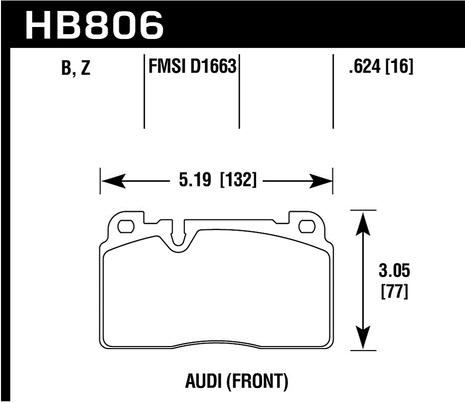 HAWK HPS 5.0 Brake Pads 132mm x 77mm HWK-HB806B.624 - Front