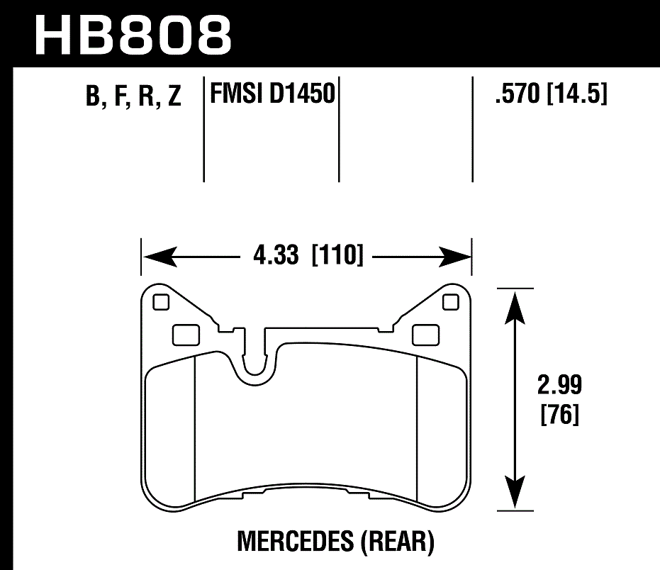 HAWK HPS 5.0 Brake Pads 110mm x 76mm HWK-HB808B.570 - Rear