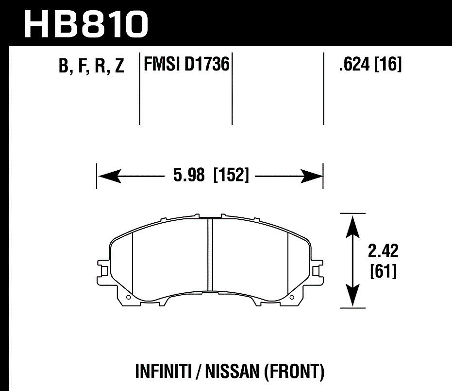 HAWK HPS 5.0 Brake Pads 152mm x 61mm HWK-HB810B.624 - Front