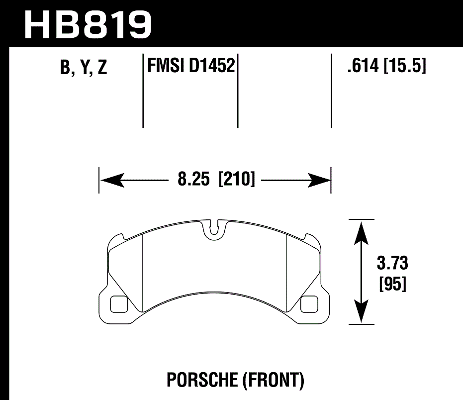 HAWK HPS 5.0 Brake Pads 210mm x 95mm HWK-HB819B.614 - Front