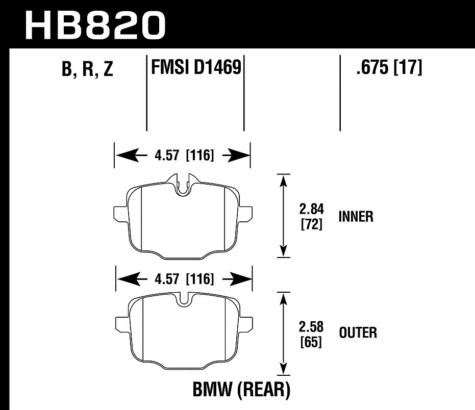 HAWK HPS 5.0 Brake Pads 116mm x 72mm HWK-HB820B.675 - Rear