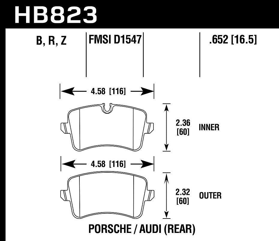 HAWK HPS 5.0 Brake Pads 116mm x 60mm HWK-HB823B.652 - Rear