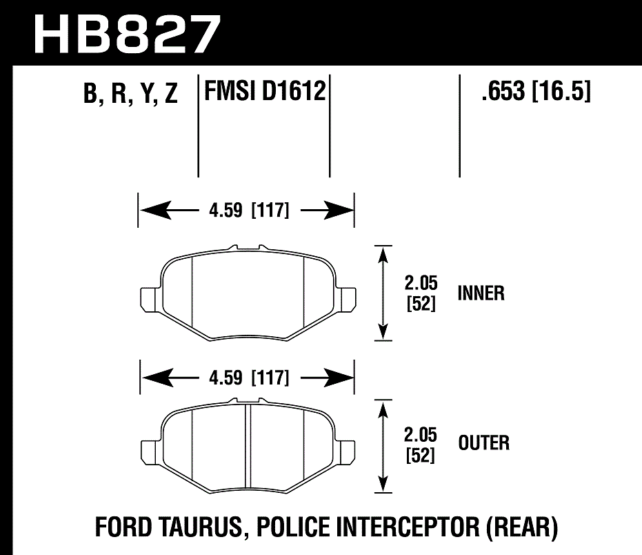 HAWK HPS 5.0 Brake Pads 117mm x 52mm HWK-HB827B.653 - Rear