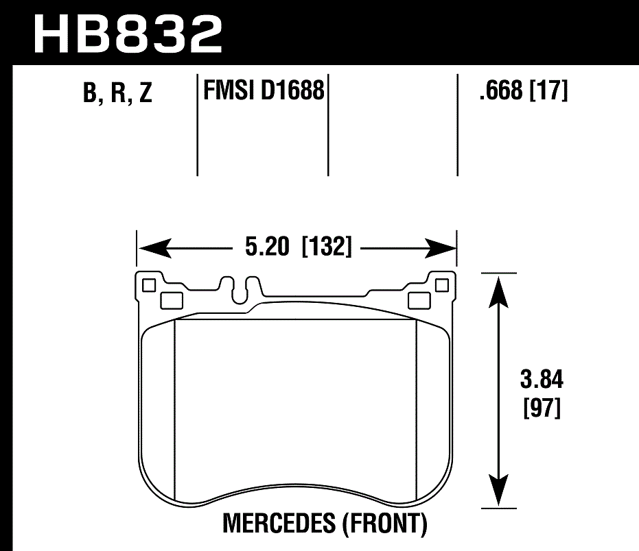 HAWK HPS 5.0 Brake Pads 132mm x 97mm HWK-HB832B.668 - Front