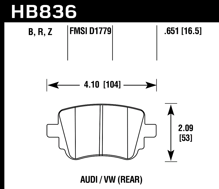 HAWK HPS 5.0 Brake Pads 104mm x 53mm HWK-HB836B.651 - Rear