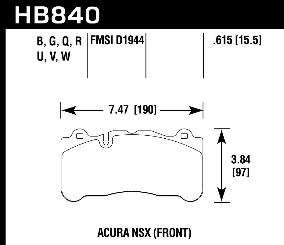 HAWK DTC 60 Brake Pads 190mm x 97mm HWK-HB840G.615 - Front