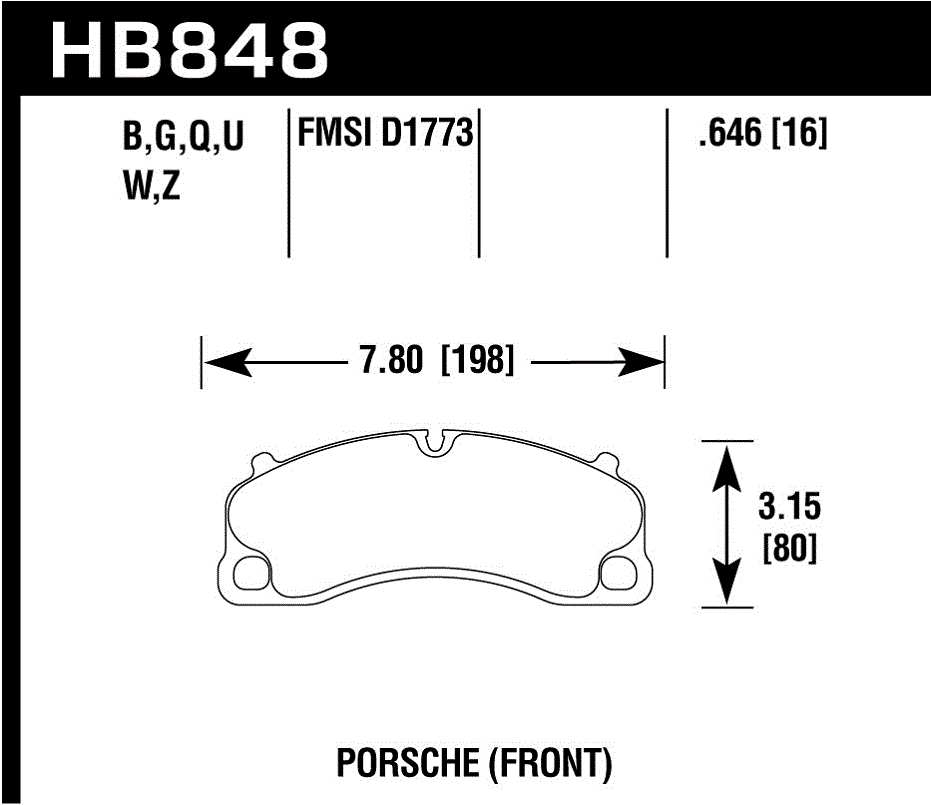 HAWK PC Brake Pads 198mm x 80mm HWK-HB848Z.646 - Front