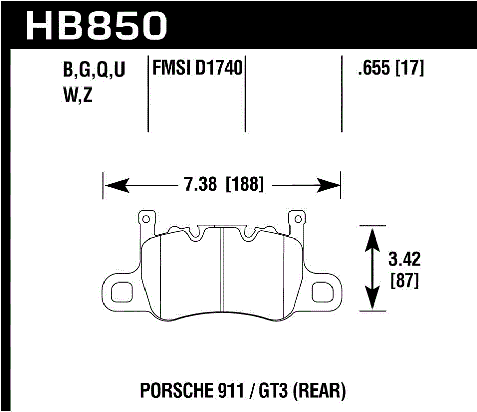 HAWK PC Brake Pads 188mm x 87mm HWK-HB850Z.655 - Rear