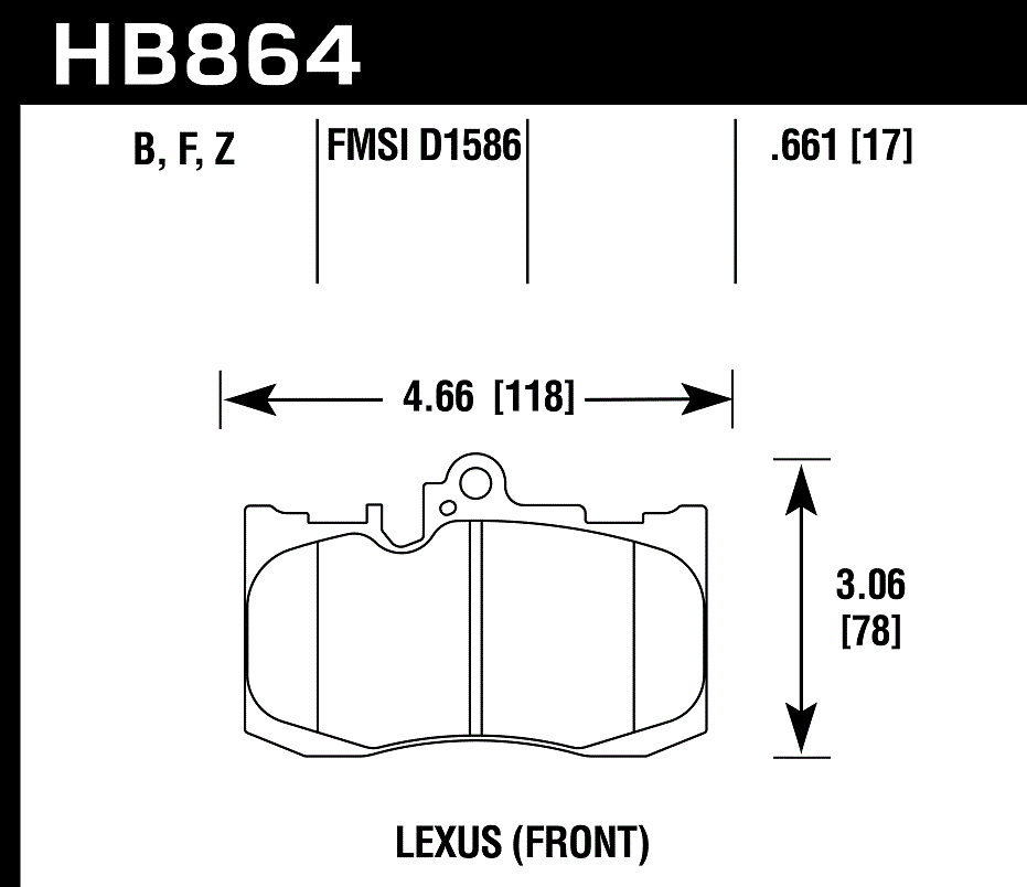 HAWK HPS Brake Pads 118mm x 78mm HWK-HB864F.661 - Front