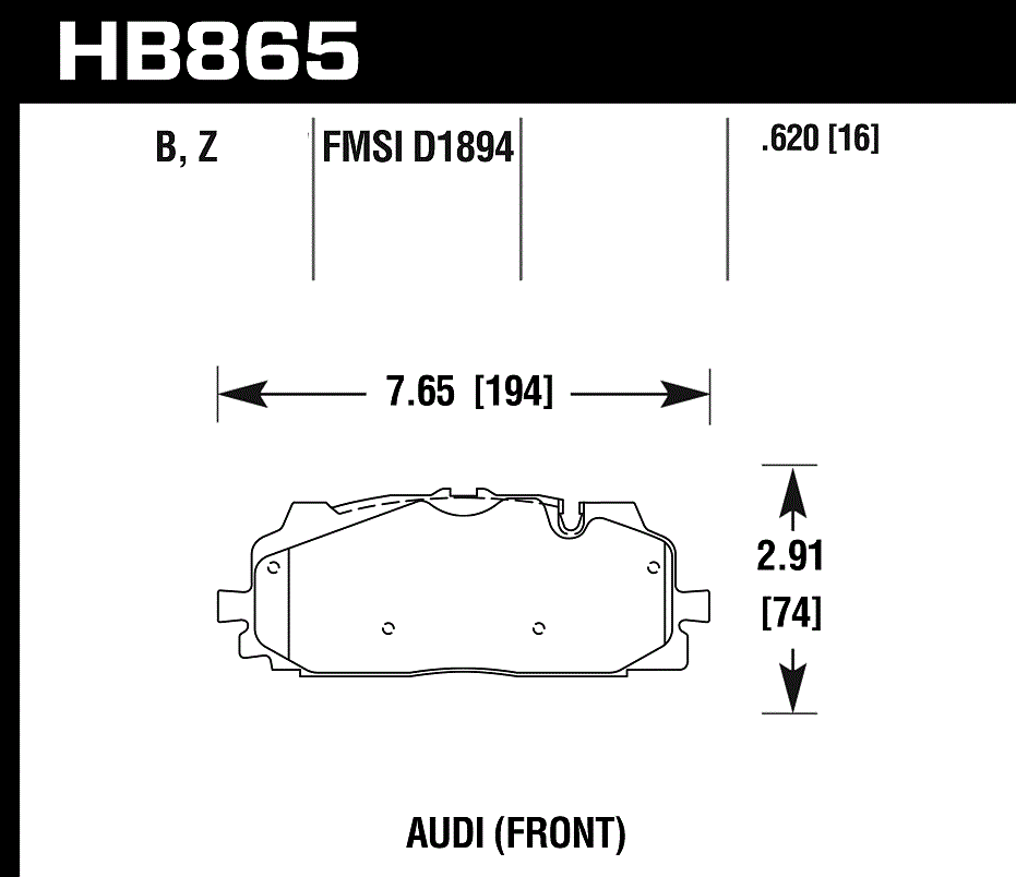 HAWK HPS 5.0 Brake Pads 194mm x 74mm HWK-HB865B.620 - Front