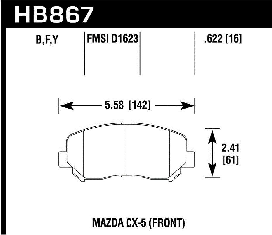 HAWK HPS 5.0 Brake Pads 142mm x 61mm HWK-HB867B.622 - Front