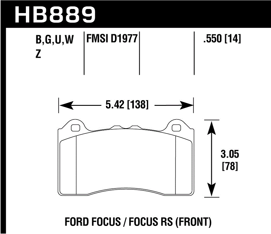 HAWK PC Brake Pads 138mm x 78mm HWK-HB889Z.550 - Front