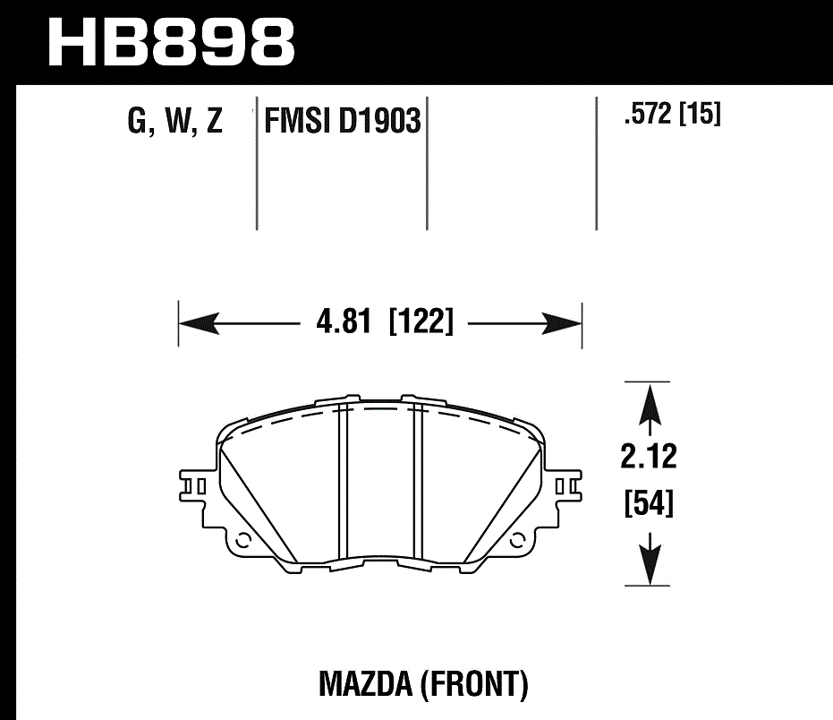 HAWK PC Brake Pads 122mm x 54mm HWK-HB898Z.572 - Front