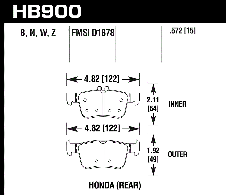 HAWK HP Plus Brake Pads 122mm x 54mm HWK-HB900N.572 - Rear