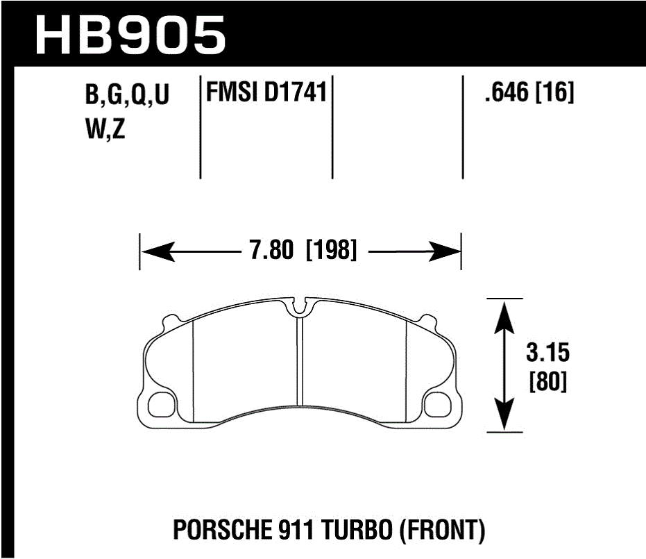 HAWK DTC 70 Brake Pads 198mm x 80mm HWK-HB905U.646 - Front