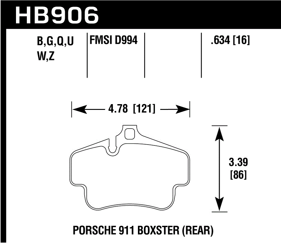 HAWK HPS 5.0 Brake Pads 121mm x 86mm HWK-HB906B.634 - Rear