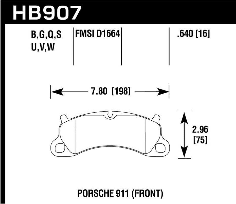 HAWK HPS 5.0 Brake Pads 198mm x 75mm HWK-HB907B.640 - Front