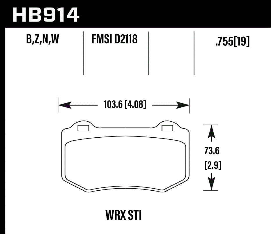 HAWK HPS 5.0 Brake Pads 104mm x 62mm HWK-HB914B.580 - Rear