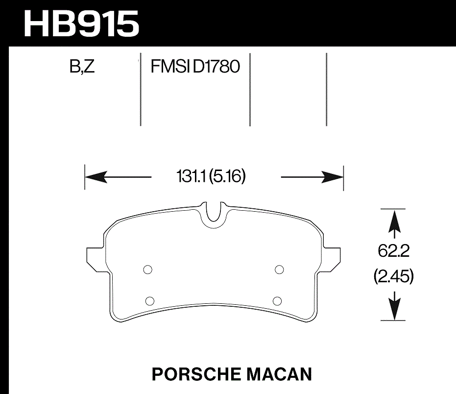 HAWK PC Brake Pads 131.1mm x 62.2mm HWK-HB915Z.664 - Rear