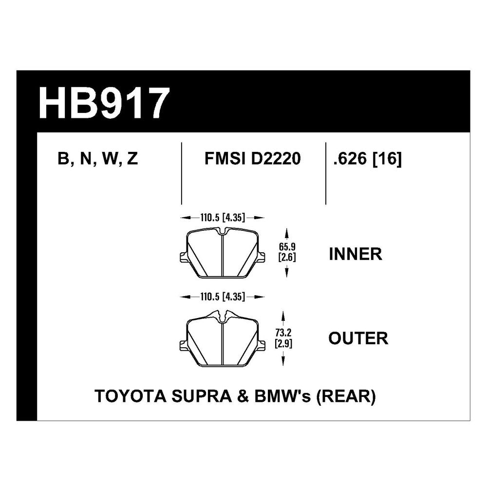 HAWK PC Brake Pads 110.7mm x 73.2mm HWK-HB917Z.626 - Rear