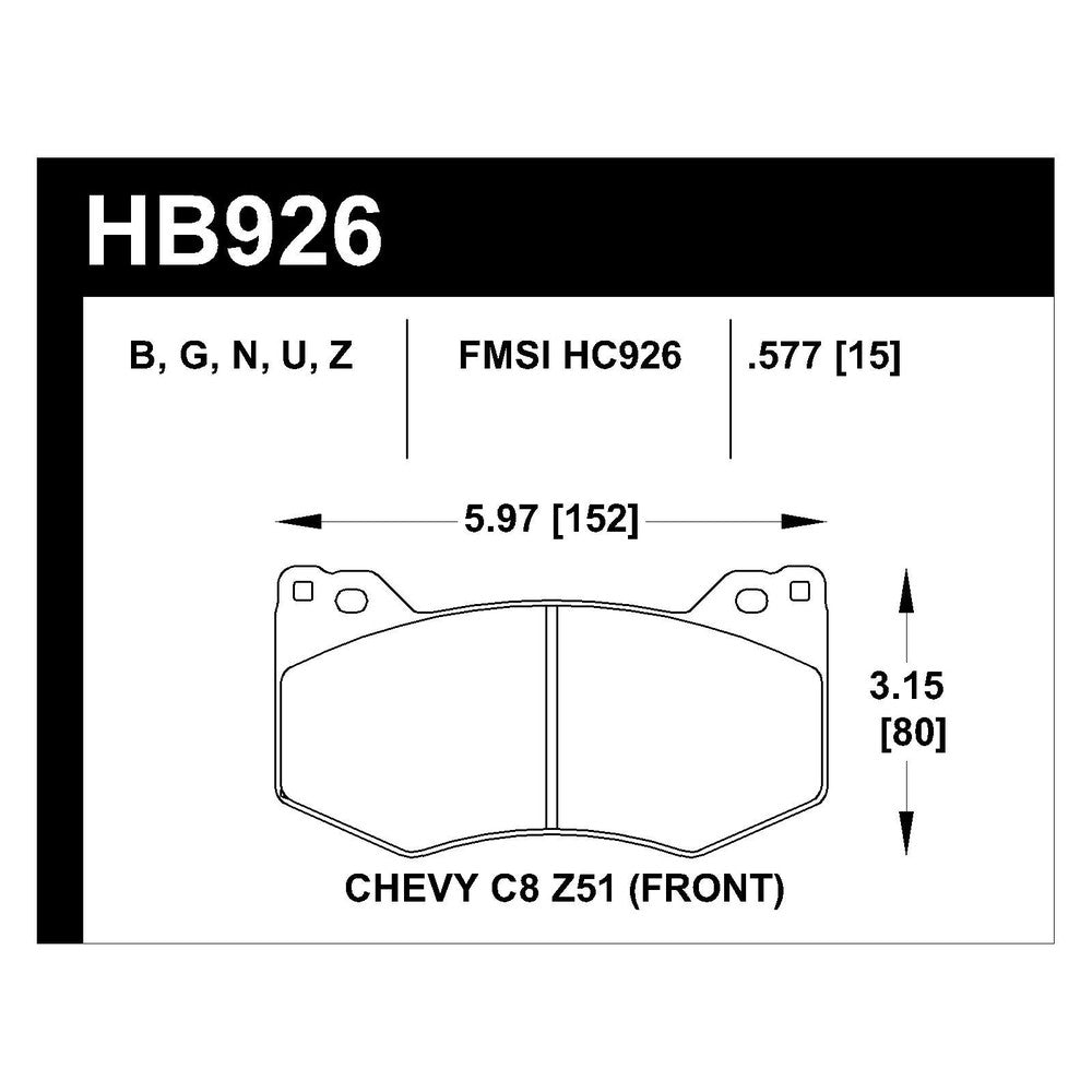 HAWK PC Brake Pads 152mm x 80mm HWK-HB926Z.577 - Front
