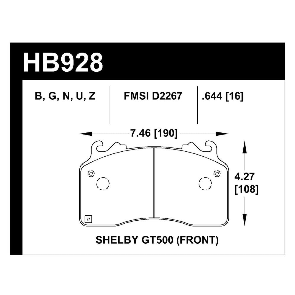 HAWK DTC 60 Brake Pads 190mm x 108mm HWK-HB928G.644 - Front
