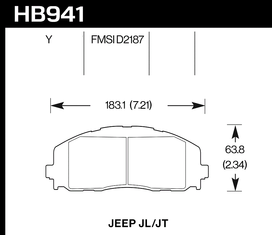 HAWK LTS Brake Pads 183mm x 63mm HWK-HB941Y.712 - Front