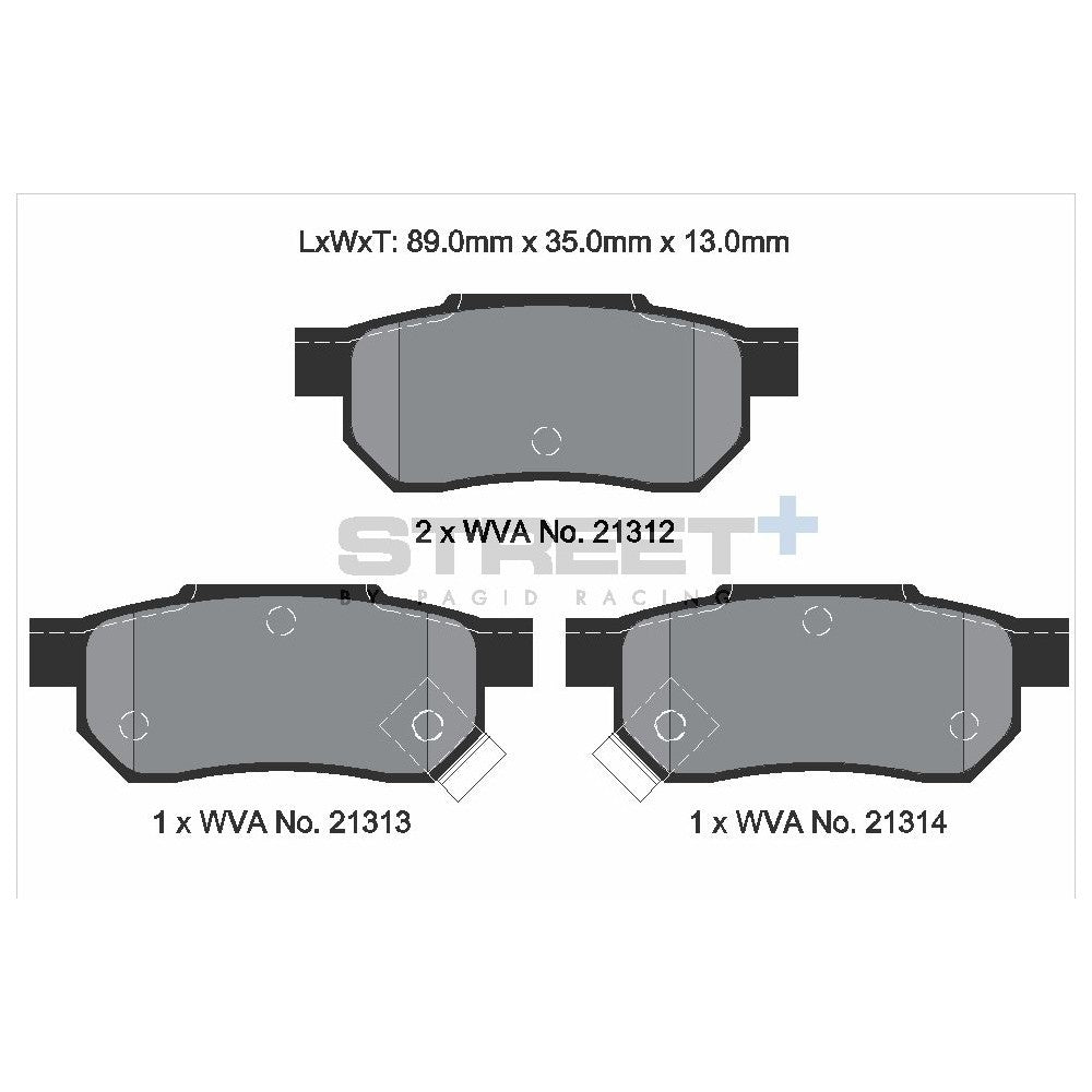Pagid Street Brake Pads 88.8mm x 35.1mm T8004SP2001 - Rear