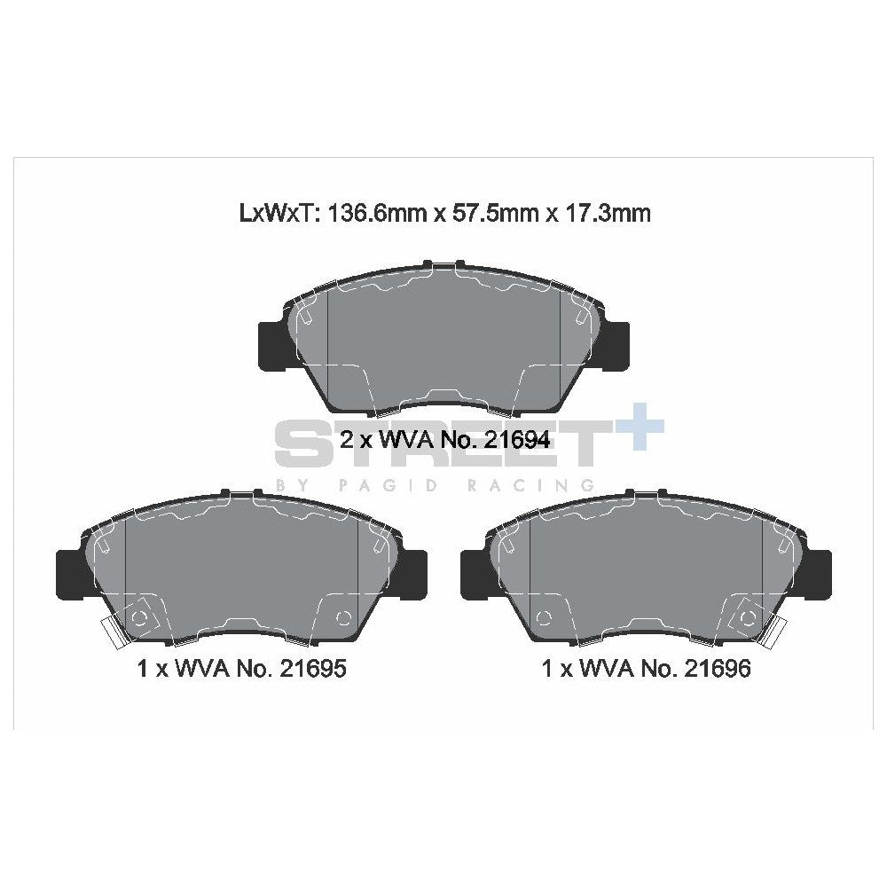 Pagid Street Brake Pads 136.6mm x 57.8mm T8006SP2001 - Front