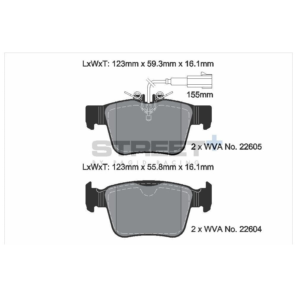Pagid Street Brake Pads 123mm x 59.3mm T8016SP2001 - Rear