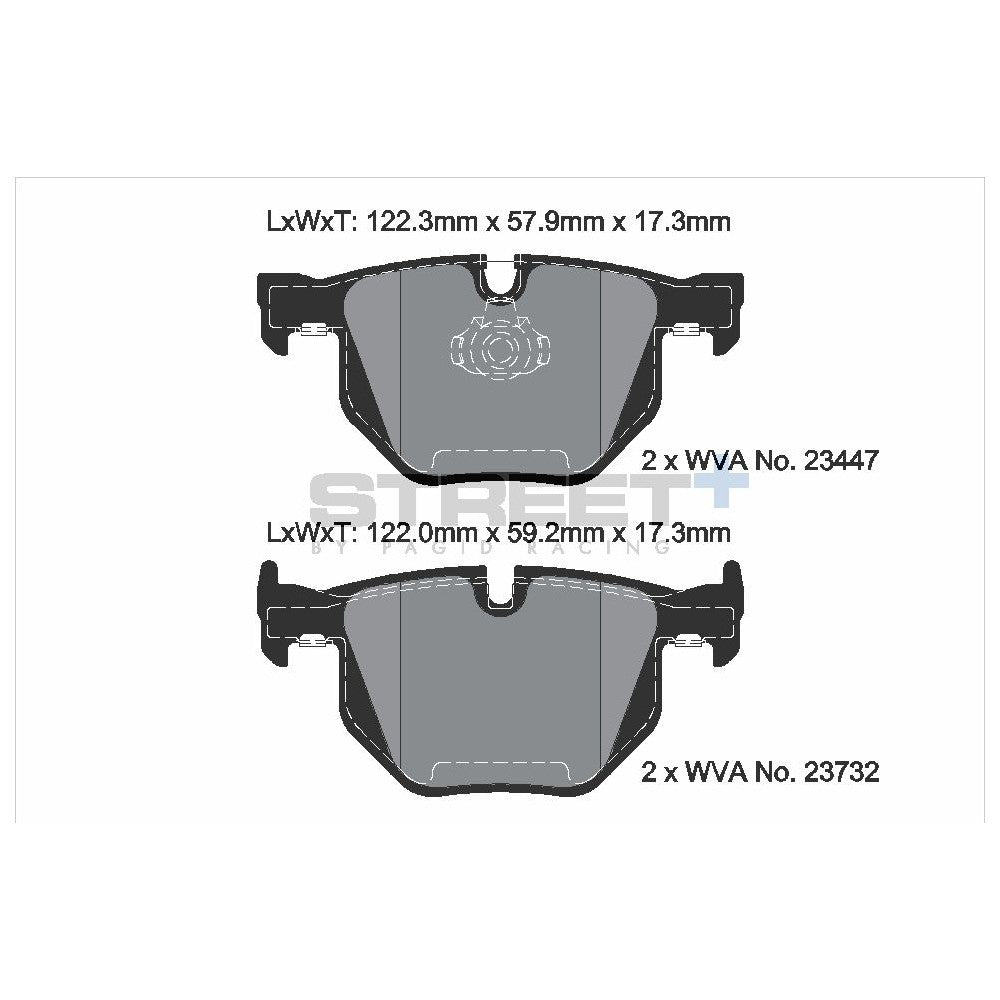 Pagid Street Brake Pads 121.8mm x 57.9mm T8031SP2001 - Rear