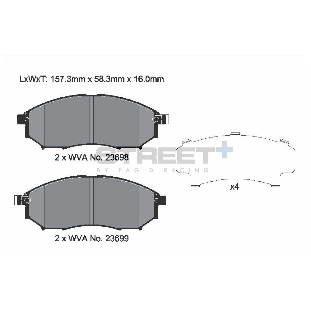 Pagid Street Brake Pads 157mm x 58.5mm T8040SP2001 - Front