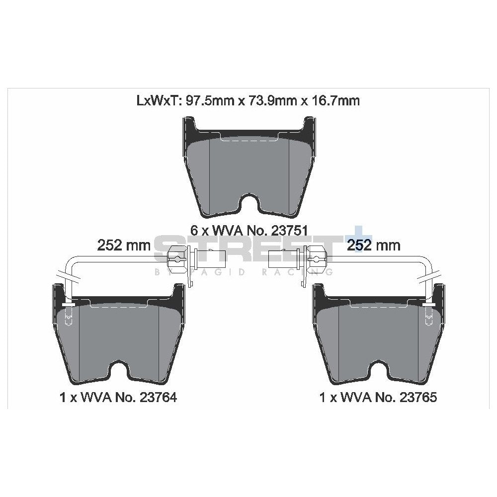 Pagid Street Brake Pads 95.7mm x 74.4mm T8044SP2001 - Front