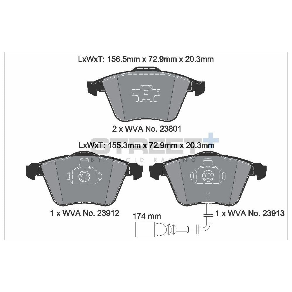 Pagid Street Brake Pads 156.5mm x 72.9mm T8046SP2001 - Front