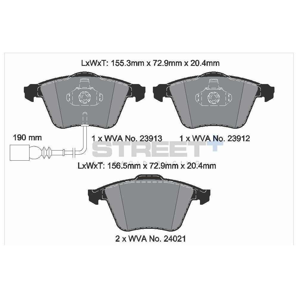 Pagid Street Brake Pads 155.3mm x 72.9mm T8048SP2001 - Front